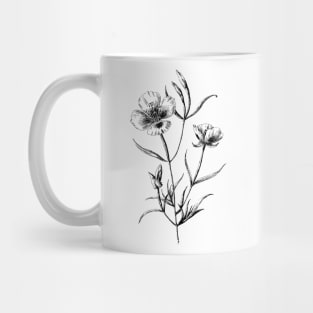 California Poppy Flower Black and White Vintage Botanical Illustration, Mug